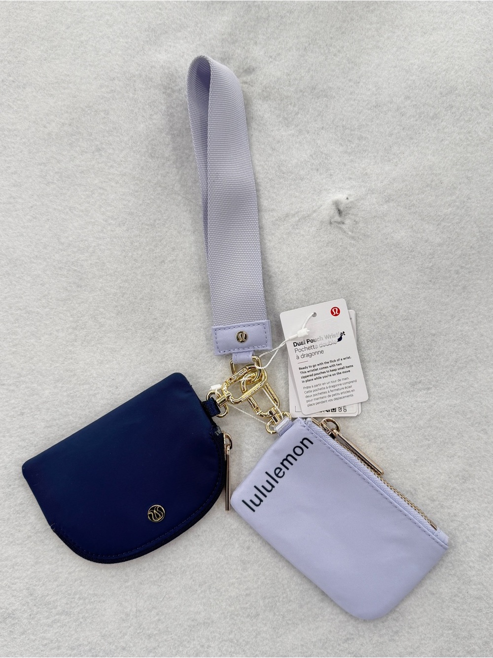 NWT Lululemon Dual Pouch Wristlet Serene Blue/Club Blue/Gold One Size